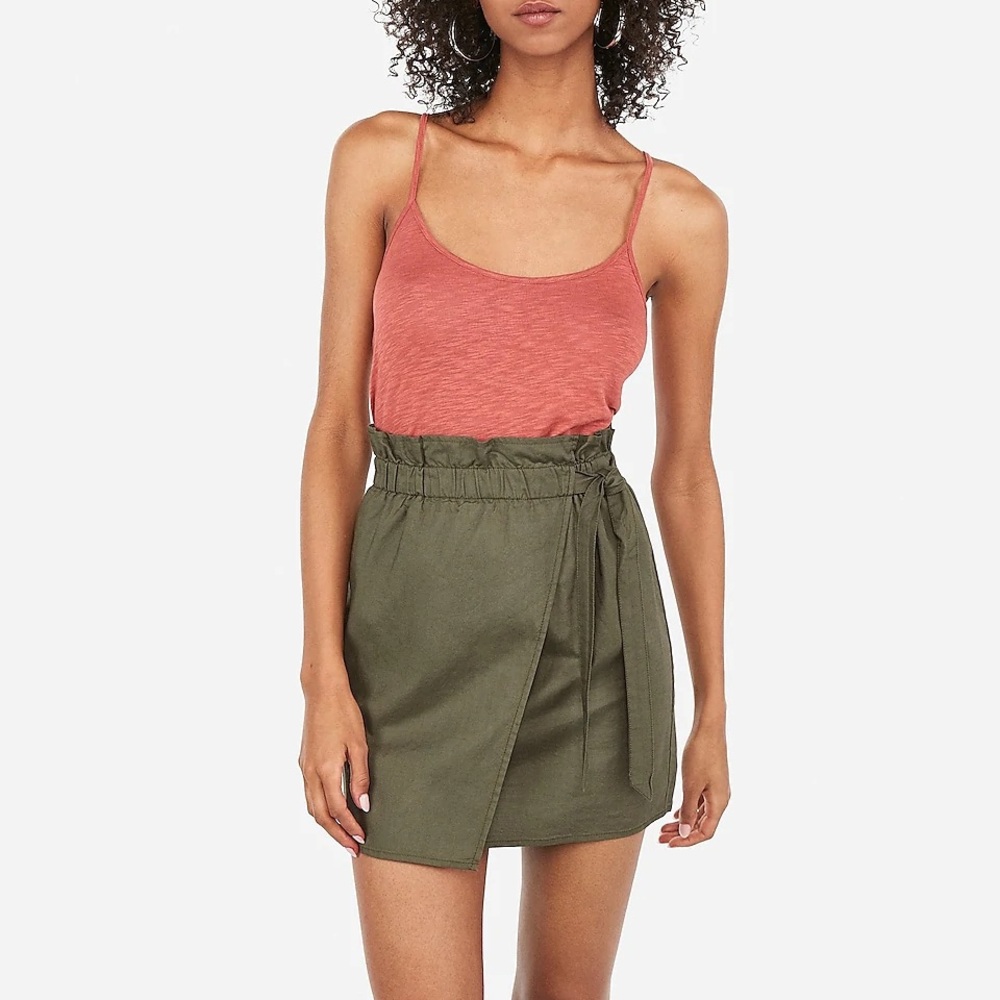 Express - Olive Green High-Waist Wrap Tie Mini Skirt